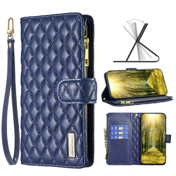 Zipper Wallet Case for Samsung Galaxy S22 Plus(6.6 inch) 2022, Allytech PU Leather Magnetic Flip Card Holder Phone Case with Wristlet Strap for Galaxy S22 Plus/ S22+ 5G, Blue