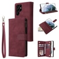 thumbnail image 1 of Zipper Wallet Case for Samsung Galaxy S22 Ultra with Large Capacity Card Slots Holder Flip Folio Cover, Premium PU Leather Magnetic Clasp Wrist Strap Kickstand Soft Silicone Shockproof Case,Winered, 1 of 8