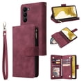 thumbnail image 1 of Zipper Wallet Case for Samsung Galaxy S23 Plus with Large Capacity Card Slots Holder Flip Folio Cover, Premium PU Leather Magnetic Clasp Wrist Strap Kickstand Soft Silicone Shockproof Case,Winered, 1 of 8