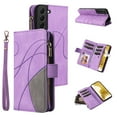 thumbnail image 1 of Zipper Wallet Case for Samsung Galaxy S23 Plus Large Capacity Card Slots Holder Magnetic Cover, Luxury PU Leather Anti-Shock Flip Folio Case with Kickstand Wrist Strap Handbag Protective Case,Purple, 1 of 9