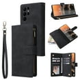 thumbnail image 1 of Zipper Wallet Case for Samsung Galaxy S23 Ultra with Large Capacity Card Slots Holder Flip Folio Cover, Premium PU Leather Magnetic Clasp Wrist Strap Kickstand Soft Silicone Shockproof Case,Black, 1 of 8