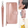 thumbnail image 1 of Zipper Wallet Case for Samsung Galaxy S24, Detachable Shoulder Strap Crossbody Luxury PU Leather Wrist Strap Handbag Magnetic Clasp Cover with Kickstand Card Slots Holder Case, Rosegold, 1 of 9