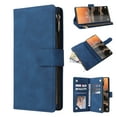 thumbnail image 1 of Zipper Wallet Case for Samsung Galaxy S24 Ultra with Large Capacity Card Slots Holder Flip Folio Cover, Premium PU Leather Wrist Hand Strap Kickstand Shockproof Case for Samsung Galaxy S24 Ultra, Blue, 1 of 9
