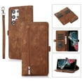 thumbnail image 1 of Zipper Wallet Case for Samsung Galaxy S24 Ultra with Wrist Strap, Premium PU Leather Folding Kickstand Card Holder Flip Case Magnetic Closure Full Body Protection for Samsung Galaxy S24 Ultra, Brown, 1 of 9