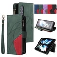 thumbnail image 1 of Zipper Wallet Case for Samsung Galaxy Z Fold3 Large Capacity Card Slots Holder Magnetic Clasp Cover, Luxury PU Leather Anti-Shock Flip Folio Case with Kickstand Wrist Strap Handbag Case,Green, 1 of 10
