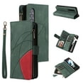 thumbnail image 1 of Zipper Wallet Case for Samsung Galaxy Z Fold4 Large Capacity Card Slots Holder Magnetic Clasp Cover, Luxury PU Leather Anti-Shock Flip Folio Case with Kickstand Wrist Strap Handbag Case, Green, 1 of 6