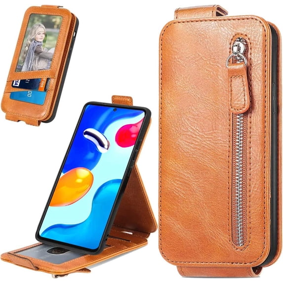 Zipper Wallet Case for Xiaomi Redmi Note 11 4G with Card Holder Slot, PU Leather Adjustable Kickstand Flip Handbag Phone Cover for Xiaomi Redmi Note 11/Redmi Note 11S SDLL Orange