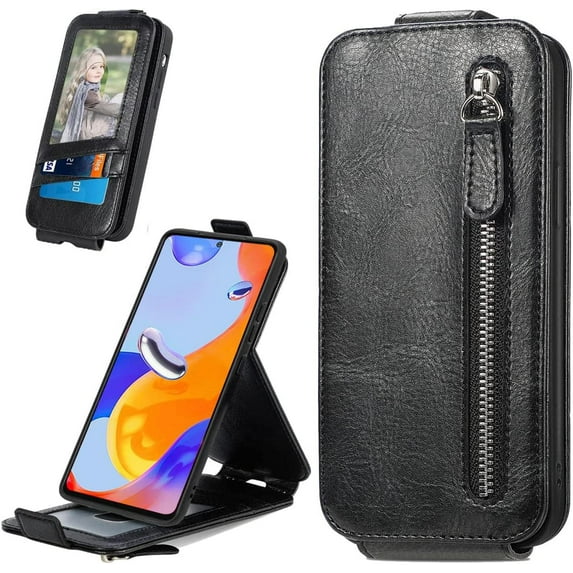 Zipper Wallet Case for Xiaomi Redmi Note 11 Pro with Card Holder Slot, PU Leather Adjustable Kickstand Flip Handbag Phone Cover for Xiaomi Redmi Note 11 Pro/Redmi Note 11E Pro SDLL Black