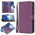 thumbnail image 1 of Zipper Wallet Case for iPhone 12 Pro Max, for Women & Men Flip Purse Cover with Credit Card Slots Wrist Hand Strap Kickstand, PU Leather Magnetic Clasp TPU Shockproof Phone Case, Darkpurple, 1 of 9