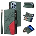 thumbnail image 1 of Zipper Wallet Case for iPhone 13 Pro Large Capacity Card Slots Holder Magnetic Clasp Cover, Luxury PU Leather Anti-Shock Flip Folio Case with Kickstand Wrist Strap Handbag Protective Case,Green, 1 of 9