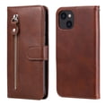 thumbnail image 1 of Zipper Wallet Case for iPhone 14, Glossy Luxury Faux PU Leather Soft Silicone Shockproof Flip Folio Cover with Card Slots Pocket Magnetic Clasp Kickstand Fashion Case, Brown, 1 of 8