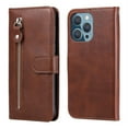 thumbnail image 1 of Zipper Wallet Case for iPhone 14 Pro Max, Glossy Luxury Faux PU Leather Soft Silicone Shockproof Flip Folio Cover with Card Slots Pocket Magnetic Clasp Kickstand Fashion Case, Brown, 1 of 9