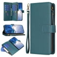 thumbnail image 1 of Zipper Wallet Case for iPhone 14 Pro Wrist Hand Strap PU Leather Flip Case, Credit Card Slots Kickstand Magnetic Clasp TPU Shell Shockproof Cover for iPhone 14 Pro Women Men, Green, 1 of 8