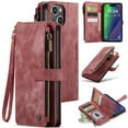 thumbnail image 1 of Zipper Wallet Case for iPhone 15 Plus, Premium PU Leather Wrist Hand Strap Card Slots Holder Flip Folio Cover with Magnetic Suction Kickstand Large Capacity Shockproof Case, Red, 1 of 8