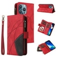 thumbnail image 1 of Zipper Wallet Case for iPhone 15 Pro Large Capacity Card Slots Holder Magnetic Cover, Luxury PU Leather Shockproof Flip Case with Kickstand Wrist Strap Handbag Protective Case, Red, 1 of 11