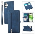 thumbnail image 1 of Zipper Wallet Case for iPhone 16 Plus with Wrist Strap, Premium PU Leather Folding Kickstand Card Holder Flip Case Magnetic Closure Full Body Protection for iPhone 16 Plus, Blue, 1 of 8