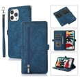 thumbnail image 1 of Zipper Wallet Case for iPhone 16 Pro with Wrist Strap, Premium PU Leather Folding Kickstand Card Holder Flip Case Magnetic Closure Full Body Protection for iPhone 16 Pro, Blue, 1 of 10