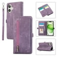 thumbnail image 1 of Zipper Wallet Case for iPhone 16 with Wrist Strap, Premium PU Leather Folding Kickstand Card Holder Flip Case Magnetic Closure Full Body Protection for iPhone 16, Purple, 1 of 8