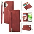 thumbnail image 1 of Zipper Wallet Case for iPhone 16 with Wrist Strap, Premium PU Leather Folding Kickstand Card Holder Flip Case Magnetic Closure Full Body Protection for iPhone 16, Red, 1 of 8