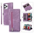 thumbnail image 1 of Zipper Wallet Case for iPhone 16e with Wrist Strap, Premium PU Leather Folding Kickstand Card Holder Flip Case Magnetic Closure Full Body Protection for iPhone 16e, Purple, 1 of 10