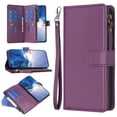 thumbnail image 1 of Zipper Wallet Case for iPhone 8 Plus / iPhone 7 Plus, for Women& Men Flip Purse Cover with Credit Card Slots Wrist Hand Strap Kickstand, PU Leather Magnetic Clasp TPU Shockproof Case, Darkpurple, 1 of 8