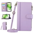thumbnail image 1 of Zipper Wallet Cover for Google Pixel 7A, Case with Crossbody Strap & Wrist Strap Card Holder Folding Stand Premium PU Leather Folio Flip Phone Case for Women for Google Pixel 7A, Purple, 1 of 8