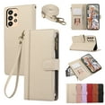 thumbnail image 1 of Zipper Wallet Cover for Samsung Galaxy A53 5G, Case with Crossbody Strap & Wrist Strap Card Holder Folding Stand Premium PU Leather Folio Flip Phone Case for Women for Galaxy A53 5G, Beige, 1 of 8