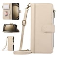 thumbnail image 1 of Zipper Wallet Cover for Samsung Galaxy Z Fold 4, Case with Crossbody Strap & Wrist Strap Card Holder Folding Stand Premium PU Leather Folio Flip Phone Case for Women for Galaxy Z Fold 4, Beige, 1 of 8