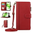 thumbnail image 1 of Zipper Wallet Cover for iPhone XS/X, Case with Crossbody Strap & Wrist Strap Card Holder Folding Stand Premium PU Leather Folio Flip Phone Case for Women for iPhone XS/X, Red, 1 of 8