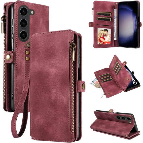 Zipper Wallet Leather Stand Phone Case for Samsung Galaxy A04 E S A14 A24 A25 A34 A54, Hand Rope, Bracket, Magnetic Copper Buckle Back Cover, Portable Shell