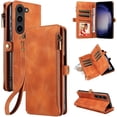 thumbnail image 1 of Zipper Wallet Leather Stand Phone Case for Samsung Galaxy S24 Ultra, Hand Rope, Bracket, Magnetic Copper Buckle Back Cover, Portable Shell, 1 of 8