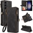 thumbnail image 1 of Zipper Wallet Leather Stand Phone Case for Samsung Galaxy S9 S8 / S9 S8 Plus, Hand Rope, Bracket, Magnetic Copper Buckle Back Cover, Portable Shell, 1 of 7