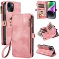 thumbnail image 1 of Zipper Wallet Leather Stand Phone Case for iPhone 14 15 / Pro Max/Pro/Plus, Hand Rope, Bracket, Magnetic Copper Buckle Back Cover, Portable Shell, 1 of 8