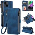 thumbnail image 1 of Zipper Wallet Leather Stand Phone Case for iPhone 14 15 / Pro Max/Pro/Plus, Hand Rope, Bracket, Magnetic Copper Buckle Back Cover, Portable Shell, 1 of 8