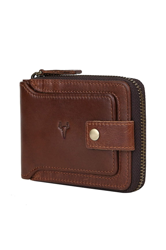 Zipper Wallet Men Rfid Blocking Leather Bifold Wallets For - Flap Id Window Zip Pocket Mens Big Capacity Credit Card Travel (brown)