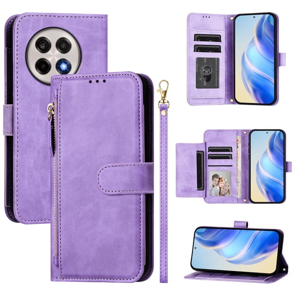 Zipper Wallet Phone Case for Oneplus 13R/ACE 5 5G/ACE 5 Pro 5G,PU Leather Flip Cover with 7 Card Slots,Magnetic Closure, Kickstand, Wrist Strap, Compatible Shockproof Case.C05