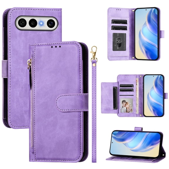 Zipper Wallet Phone Case for VIVO X300 FE/VIVO S50 Pro Mini 5G Domestic,PU Leather Flip Cover with 7 Card Slots,Magnetic Closure, Kickstand, Wrist Strap Case.C05