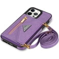 thumbnail image 1 of Zipper Wallet Purse Compatible with iPhone 15 Pro Crossbody Case with Strap Women Credit Card Holder Lanyard 6.1'' Kickstand Flip Leather (Purple, IP 15 Pro), 1 of 18