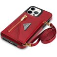 thumbnail image 1 of Zipper Wallet Purse Compatible with iPhone 15 Pro Max Crossbody Case with Strap Women Credit Card Holder Lanyard 6.7'' Kickstand Flip Leather (Red, IP 15 Pro Max), 1 of 18