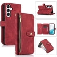thumbnail image 1 of Zipper Wallet Shoulder Strap Bag Case for Samsung Galaxy S23 FE,Magnetic Leather 9 Card Slots Case Shockproof Rubber Kickstand Full Body Protective Cover with Wrist Strap,Red, 1 of 7
