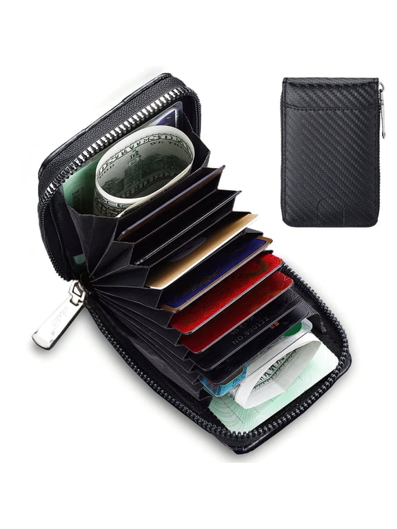 Zipper Wallet for Men, RFID Blocking around Bifold Wallet, Leather Zippered coin pocket, Huge Storage Capacity Card Holder Organizer