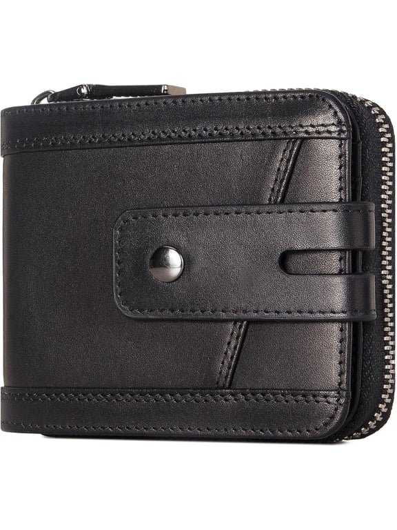 Zipper Wallet for Men, Zipper Around Purse RFID Blocking Bifold ID Window,Zipper Wallet With Pocket (Black)