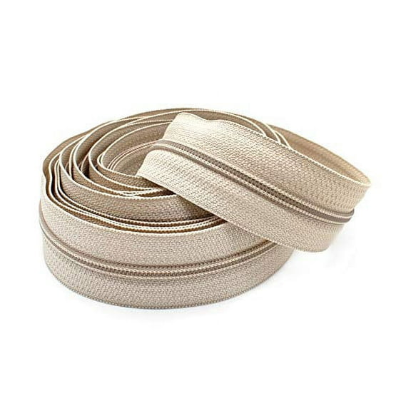 Zipper by The Yard - Ykk #4.5 Nylon Coil Zippers Chain Beige 5-Yards of Make Your Own Zipper and 10 Multicolored Pulls in Soft Vinyl