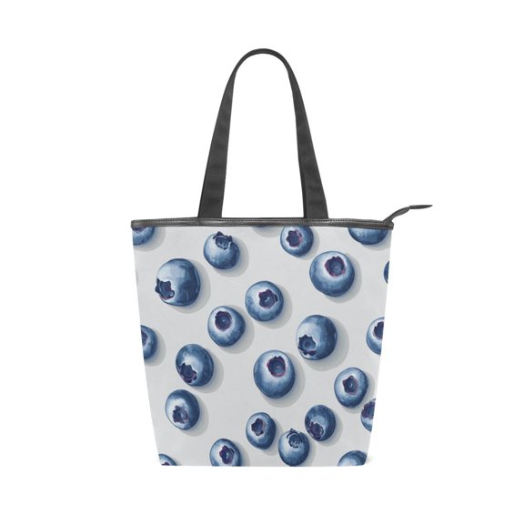 Zipper canvas bag, large capacity large size practical handbag, durable Canvas with leather material, DIY personalized pattern customization. Blueberries