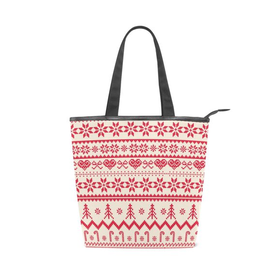 Zipper canvas bag, large capacity large size practical handbag, durable Canvas with leather material, DIY personalized pattern customization. Christams Knitted Pattern