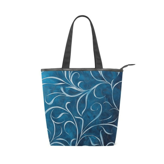 Zipper canvas bag, large capacity large size practical handbag, durable Canvas with leather material, DIY personalized pattern customization. Dark Blue Printing