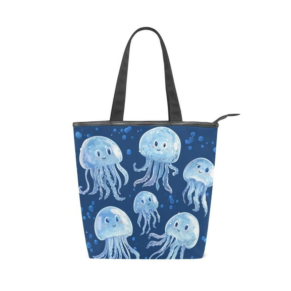 Zipper canvas bag, large capacity large size practical handbag, durable Canvas with leather material, DIY personalized pattern customization. Jellyfish
