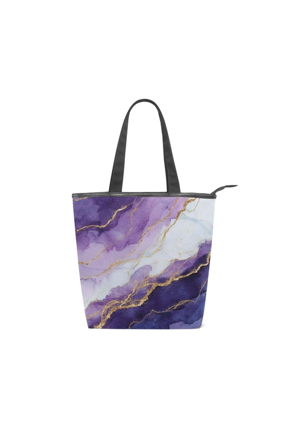 Zipper canvas bag large capacity large size practical handbag durable Canvas with leather material Abstract Dark Purple Marble