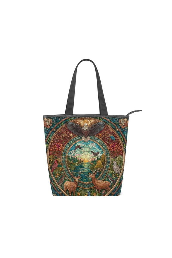 Zipper canvas bag large capacity large size practical handbag durable Canvas with leather material Animal World