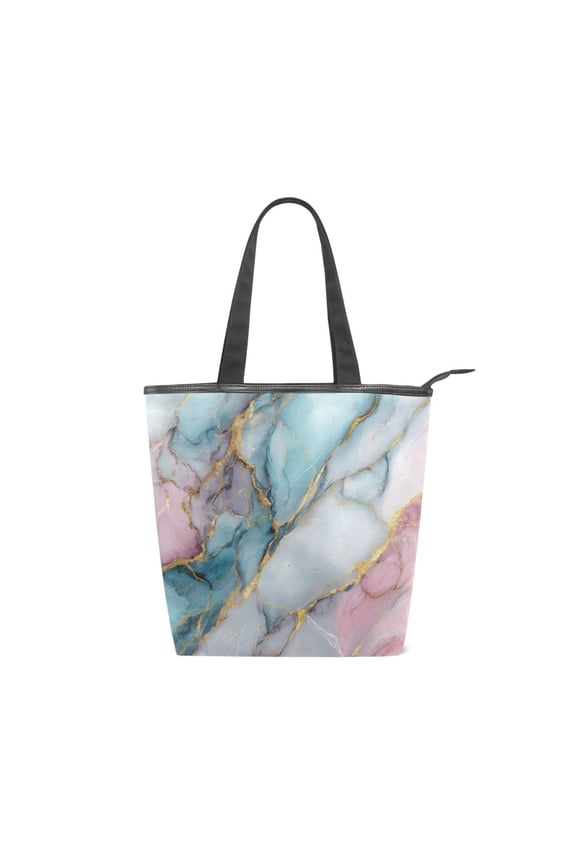 Zipper canvas bag large capacity large size practical handbag durable Canvas with leather material Beautiful Soft Marble Pattern